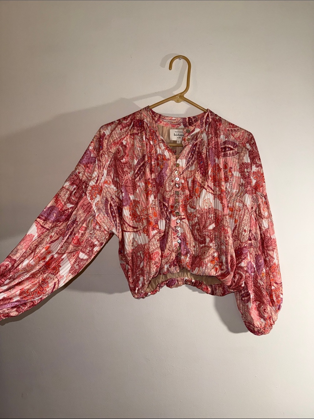 bohme silk Pink Paisley Button-Front Balloon Sleeve Blouse